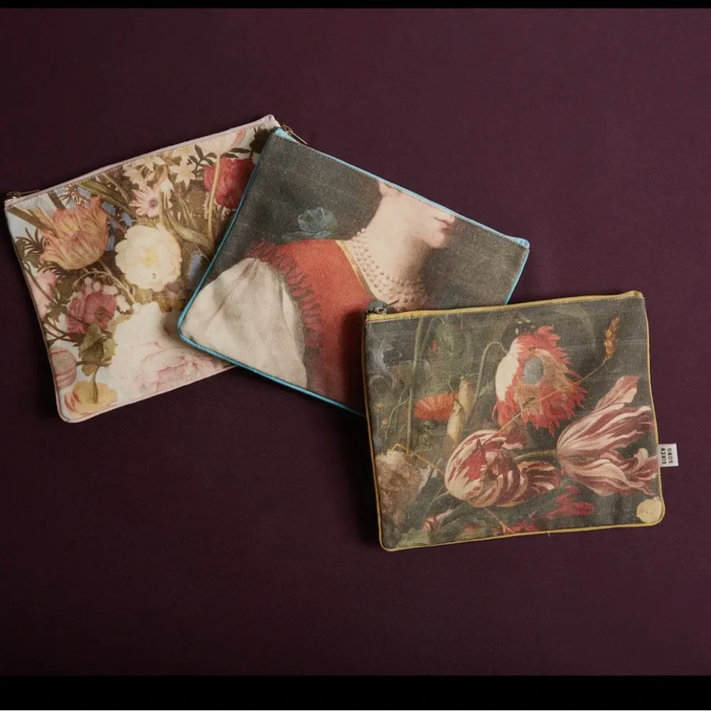 Antwerp Forster Vintage Inspired Cotton Floral Print Zip Pouch Clutch NWT